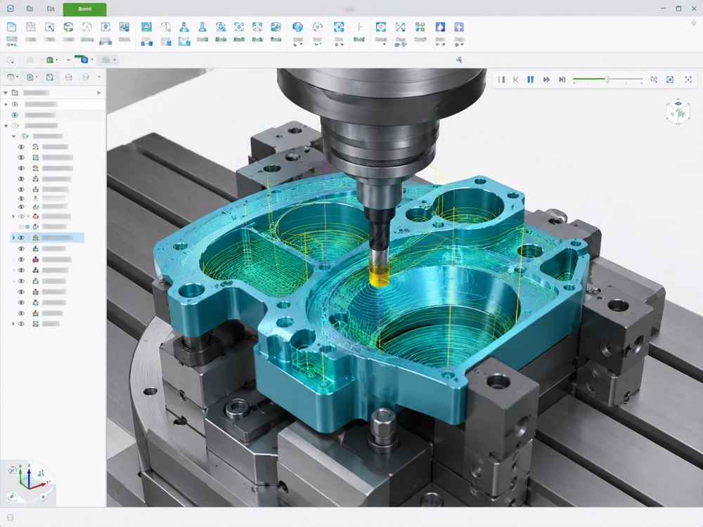 Creo Manufacturing CAM Training แสดงการจำลองงาน Milling และ Toolpath บนชิ้นงานเครื่องกล