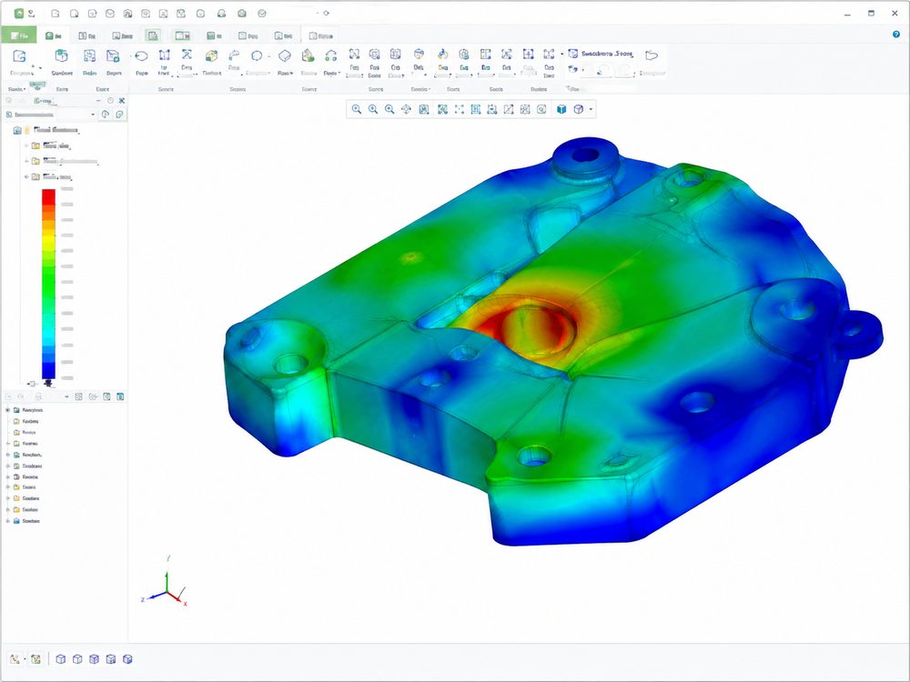 Creo Simulation Fundamentals แสดงผลวิเคราะห์ FEA Stress Analysis บนโมเดล 3D สำหรับการอบรม Simulation